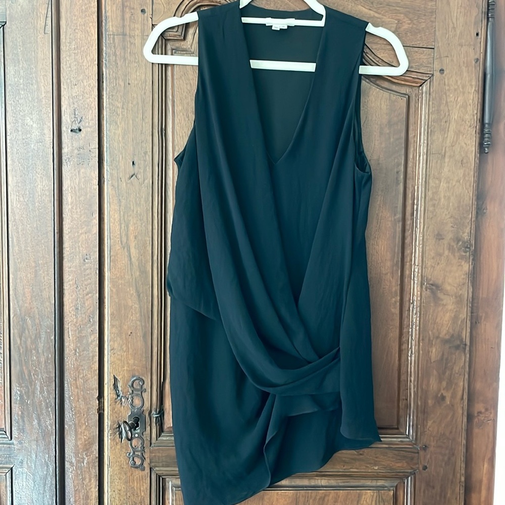 Helmut Lang black drapey sleeveless long top.